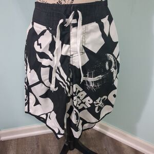 Star Wars Death Star Dark Side Black White Board Shorts Swim Trunks 30